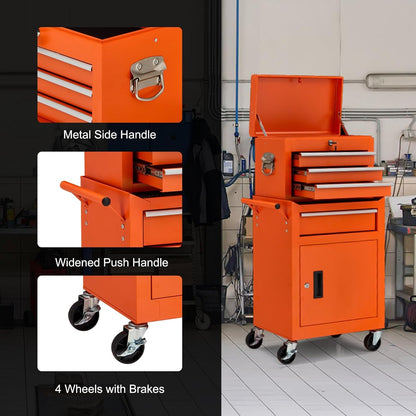 YODOLLA 4-Drawers Heavy Duty Tool Cart with Wheels, Orange