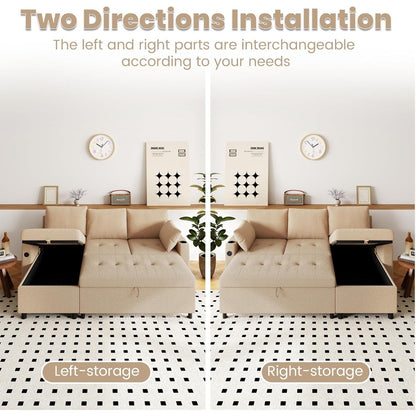 YODOLLA Teddy Velvet L-Shaped Sleeper Sofa, Pullout Bed, USB & Storage, Brown