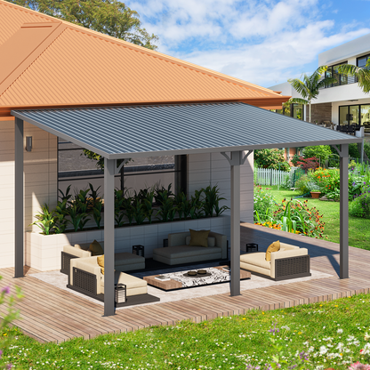 YODOLLA 14' x 10' Hard Top Lean to Gazebo Outdoor Pergola, Dark Grey