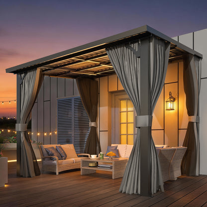 YODOLLA 10x8 Outdoor Pergola Hardtop Gazebo with Curtains and Netting for Patio