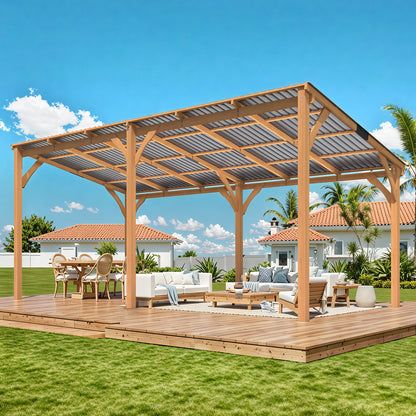 YODOLLA 20' x 10' Outdoor Wood Ceder Gazebo Lean to Hardtop Pergolas