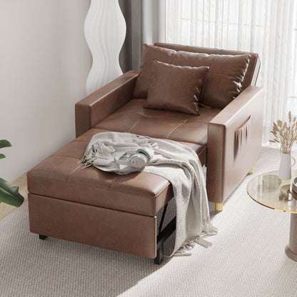 YODOLLA 36" Convertible Chair Bed, Saddle Brown