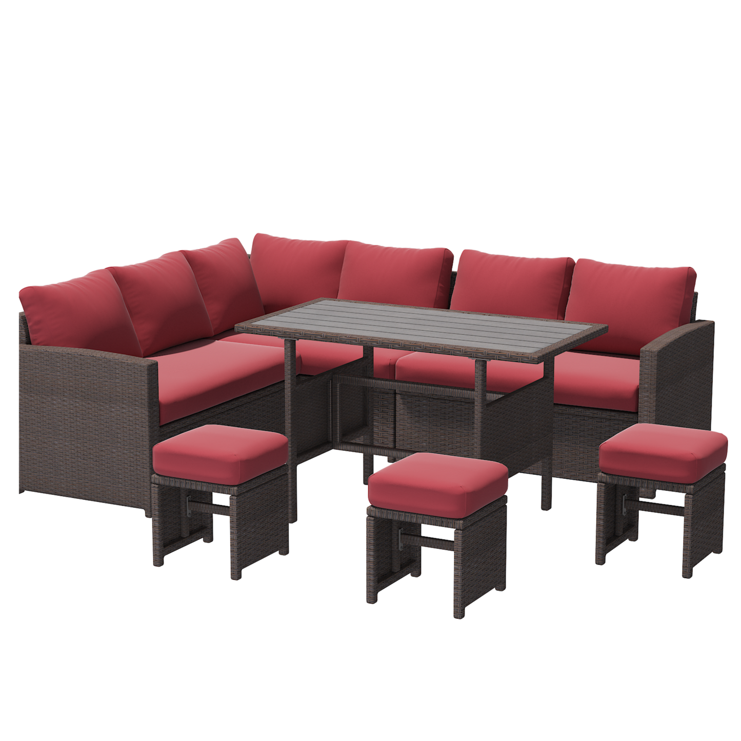 YODOLLA 7 Pieces Outdoor Wicker Rattan Furniture Set, Brown & Wine Red