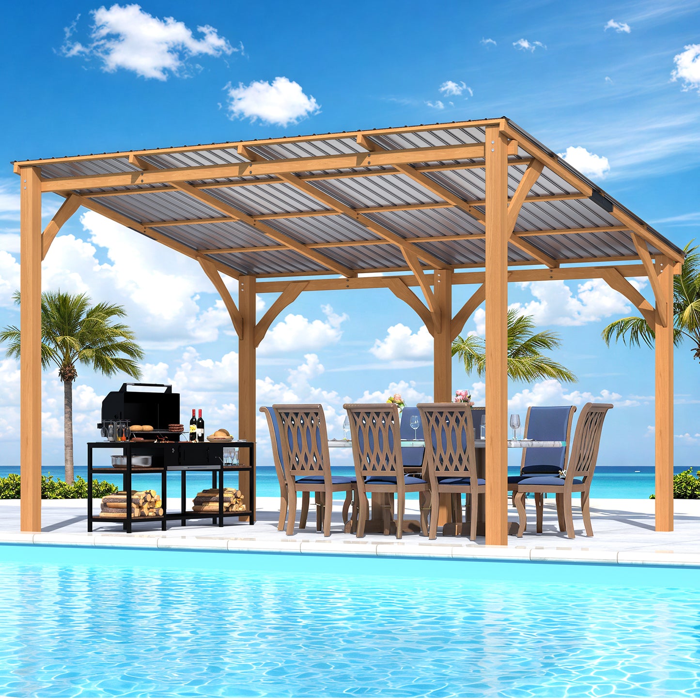 YODOLLA 12' x 10' Outdoor Wood Ceder Gazebo Lean to Hardtop Pergolas