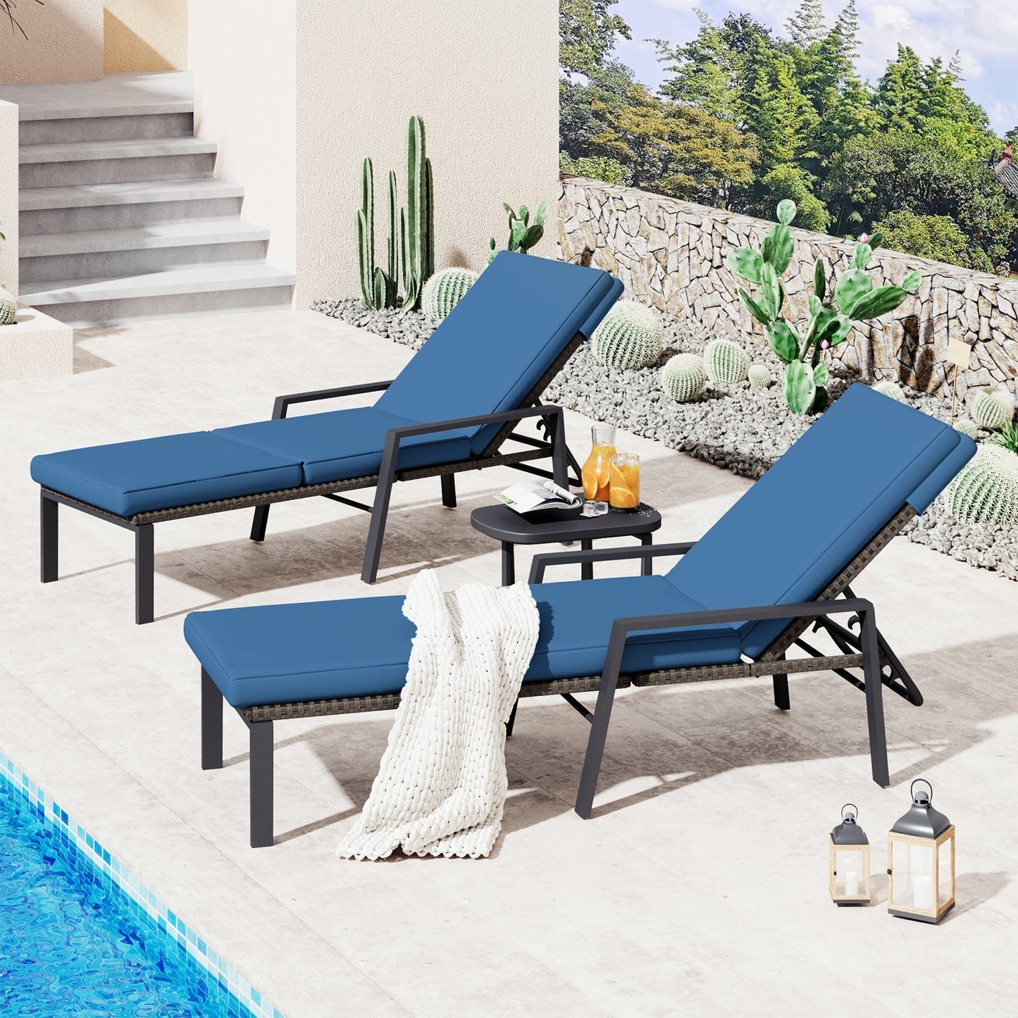 YODOLLA Chaise Lounge Chairs for Outside Set of 2 with Removable Cushion