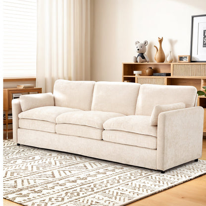 YODOLLA 89" Chenille Sofa, 3-Seater, 2 Removable Pillows, Cream White