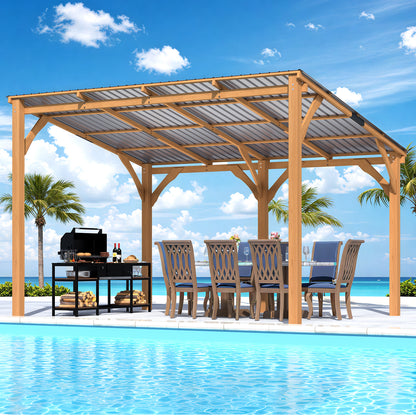 YODOLLA 12' x 10' Outdoor Wood Ceder Gazebo Lean to Hardtop Pergolas
