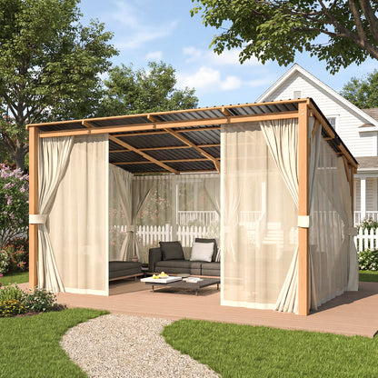 YODOLLA 10x14 Outdoor Wooden Pergola Gazebo with Curtains and Netting for Patio