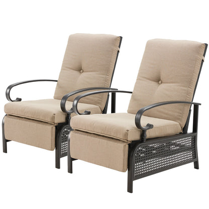 YODOLLA Outdoor Recliner Chair with Beige Olefin Cushions Set of 2