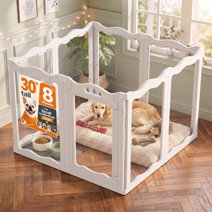 YODOLLA Clear Acrylic Dog Playpen Indoor, 30" H, 8 Panels, White