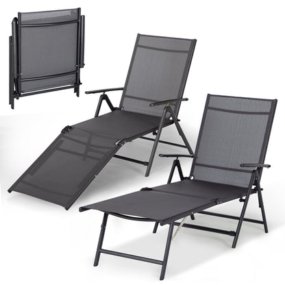 YODOLLA 7 Back & 2 Leg Adjustable Outdoor Chaise Lounge Chair Set of 2, Grey