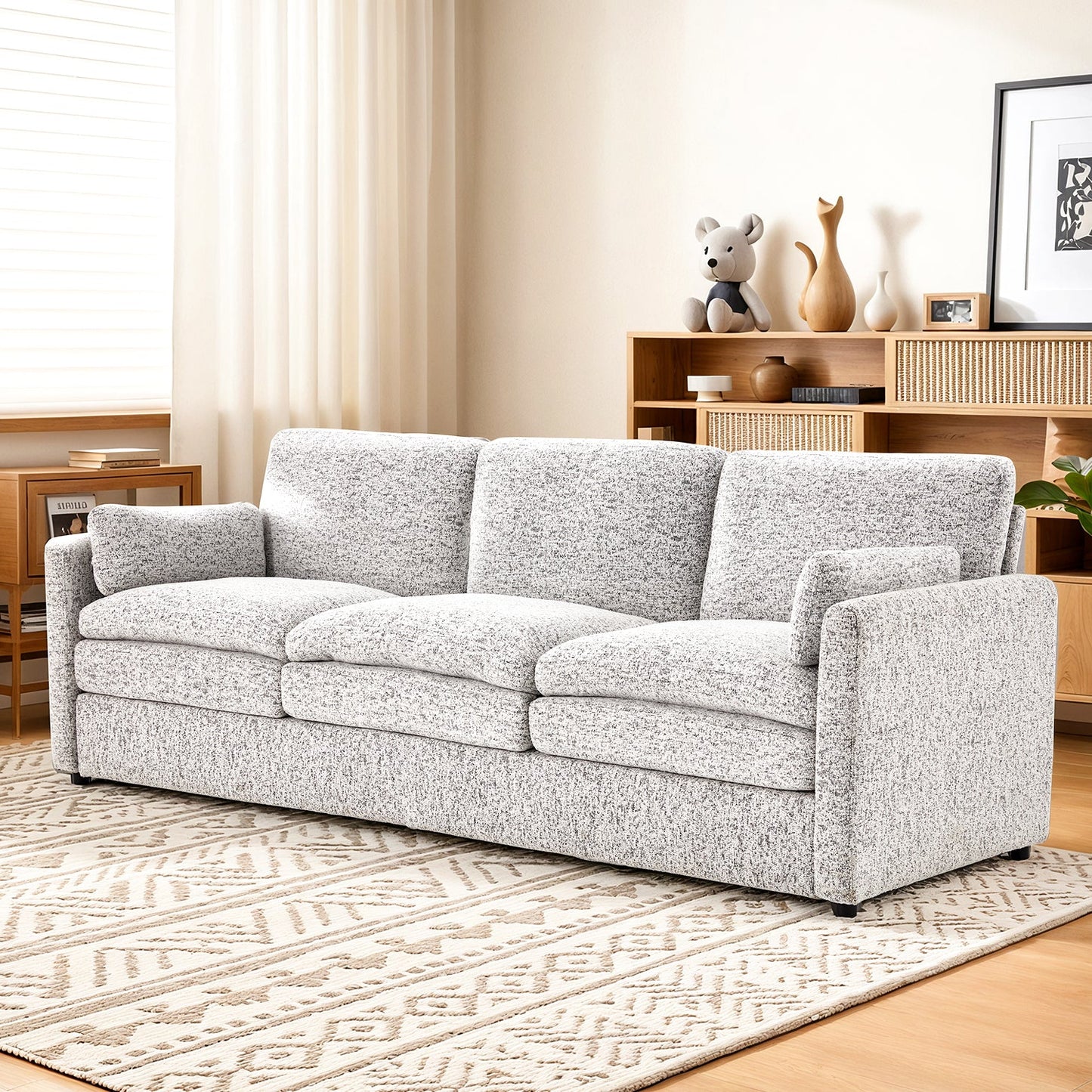 YODOLLA 89" Chenille Sofa, 3-Seater, 2 Removable Pillows, Gray