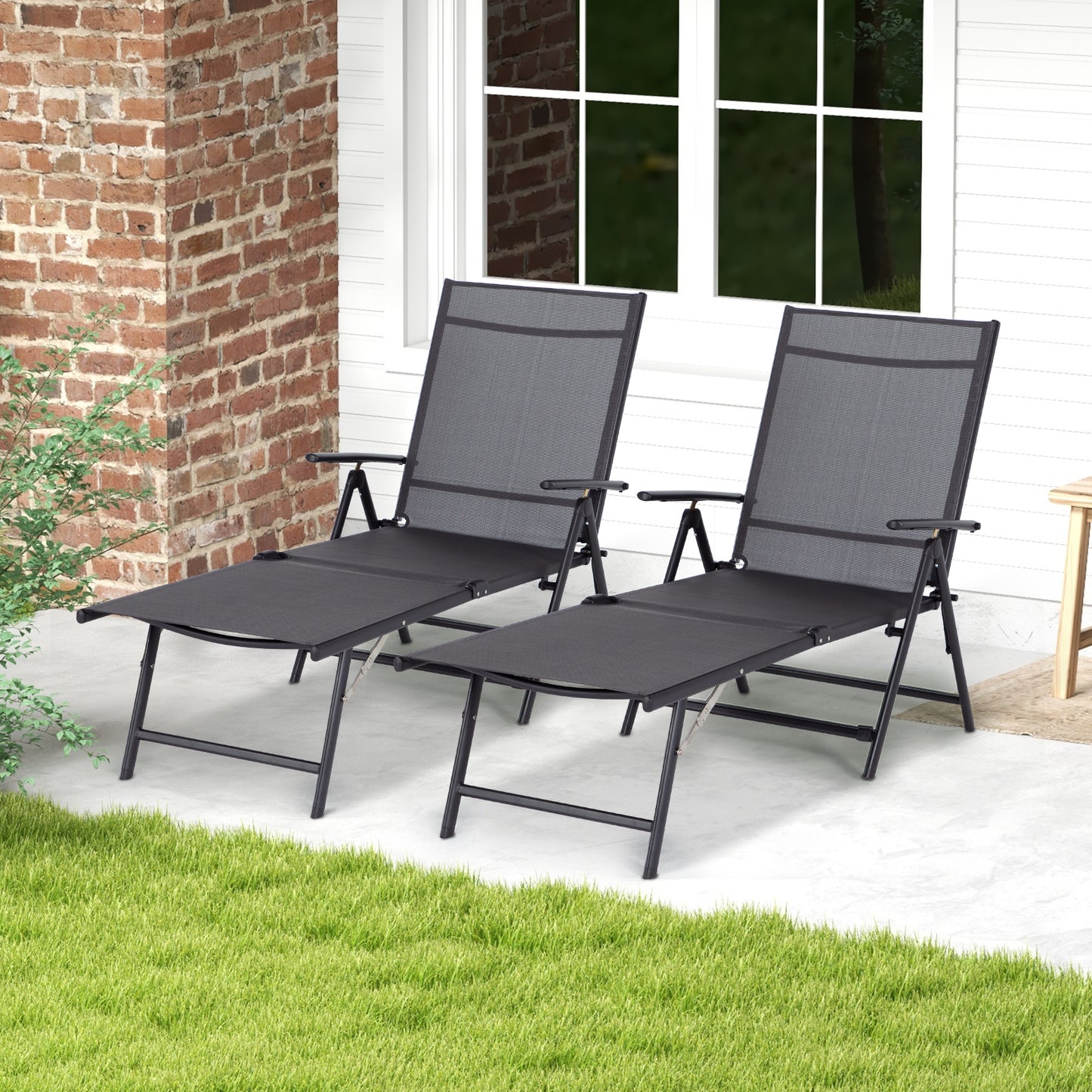 YODOLLA 7 Back & 2 Leg Adjustable Outdoor Chaise Lounge Chair Set of 2, Grey