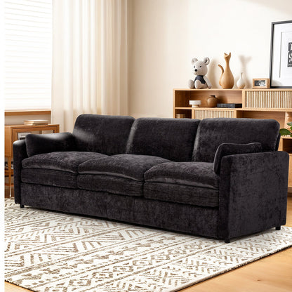 YODOLLA 89" Chenille Sofa, 3-Seater, 2 Removable Pillows, Black