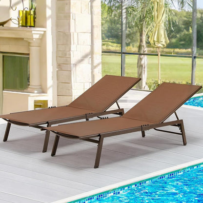 YODOLLA 4 PCS Curved Design Pool Lounge Chairs, Brown