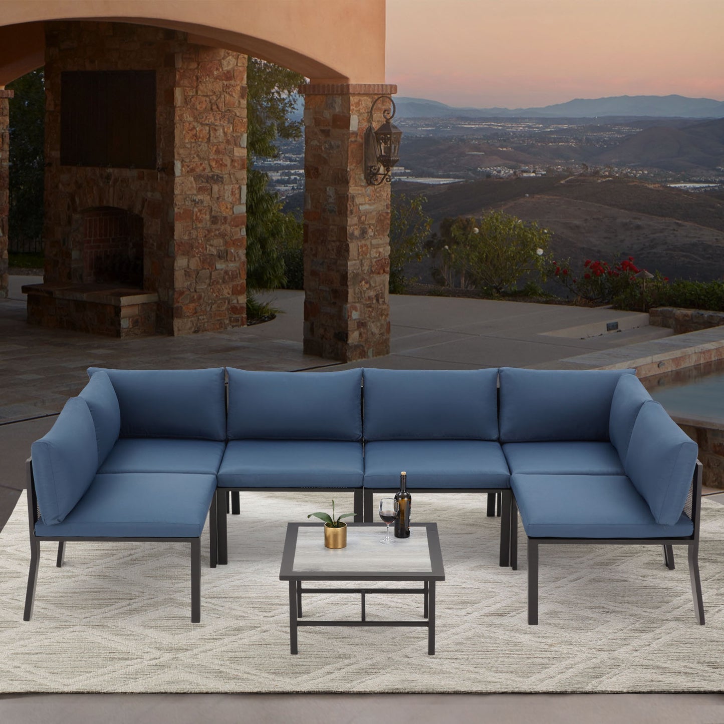 YODOLLA 7 Pieces Patio Furniture Set, Blue