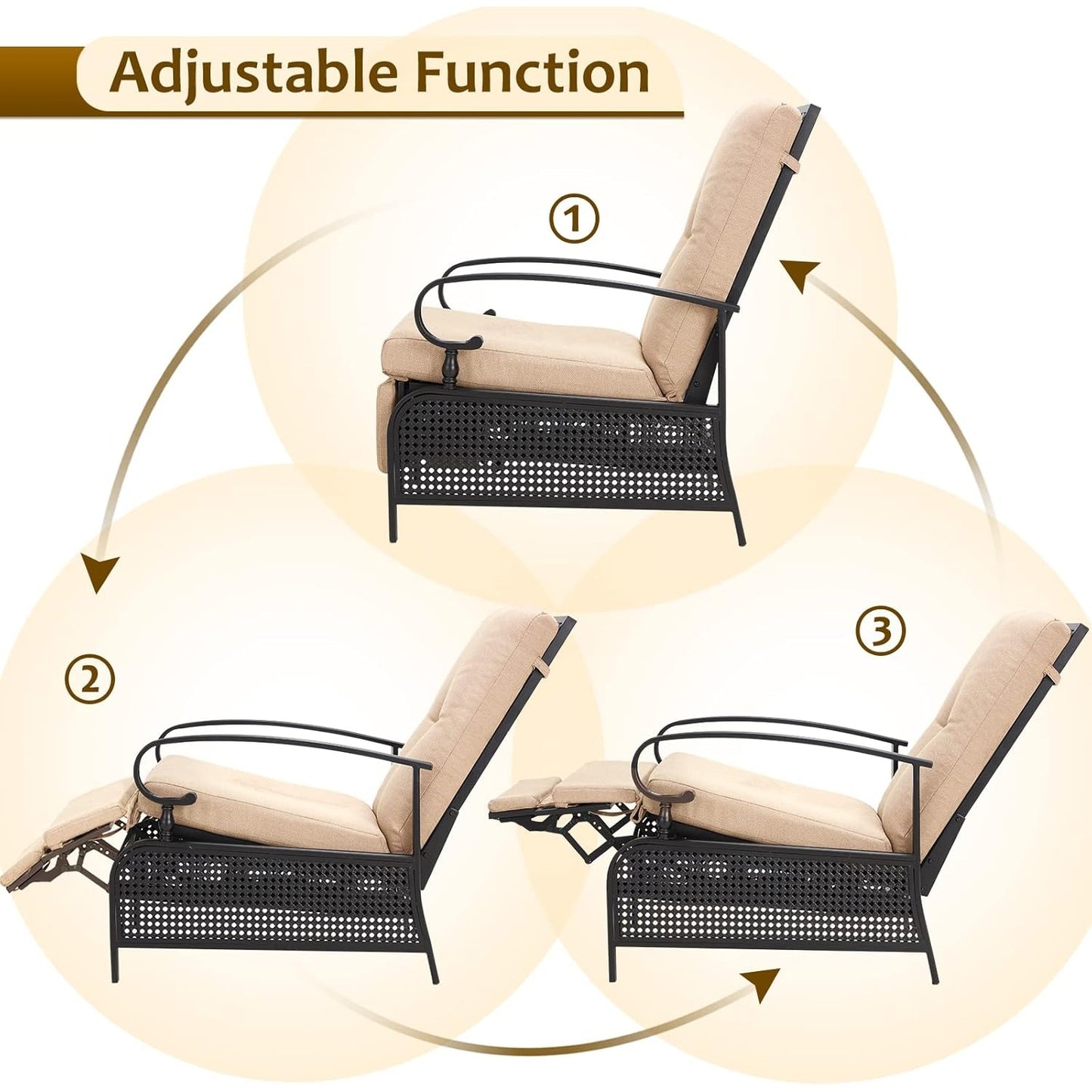 YODOLLA Outdoor Recliner Chair with Beige Olefin Cushions Set of 2