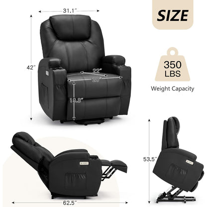 YODOLLA Power Lift Recliner Chair for Elderly with Side Pockets, PU Leather, Black