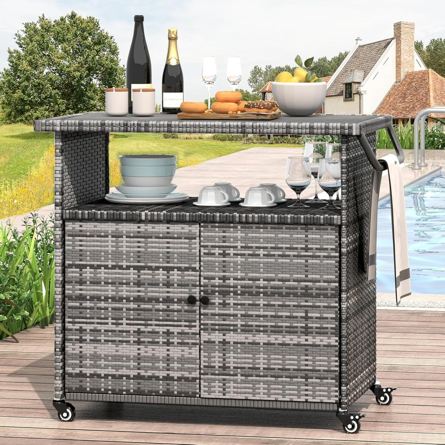 YODOLLA Grill Cart Outdoor with Storage, Gray