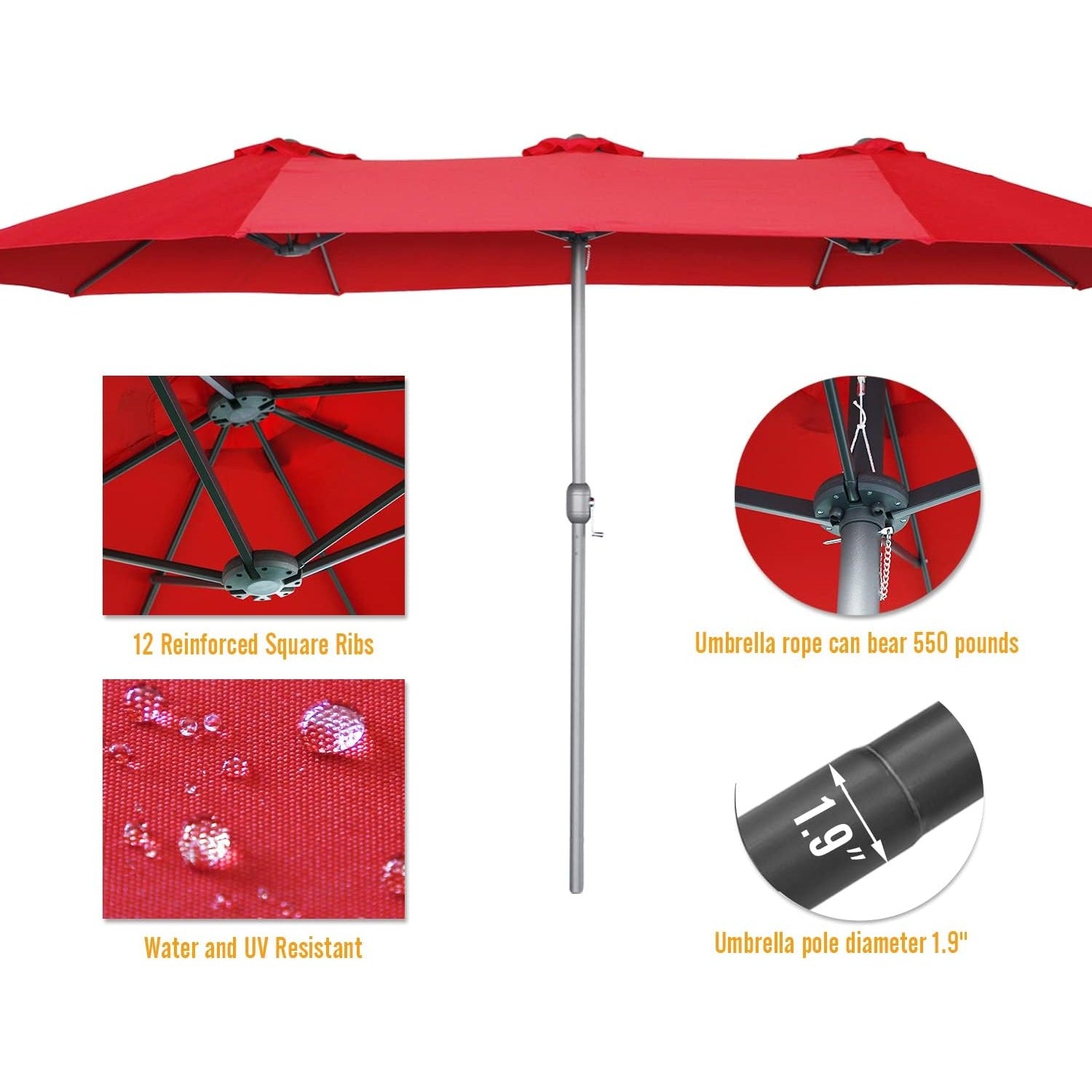 YODOLLA waterproof red patio umbrella for sun protection