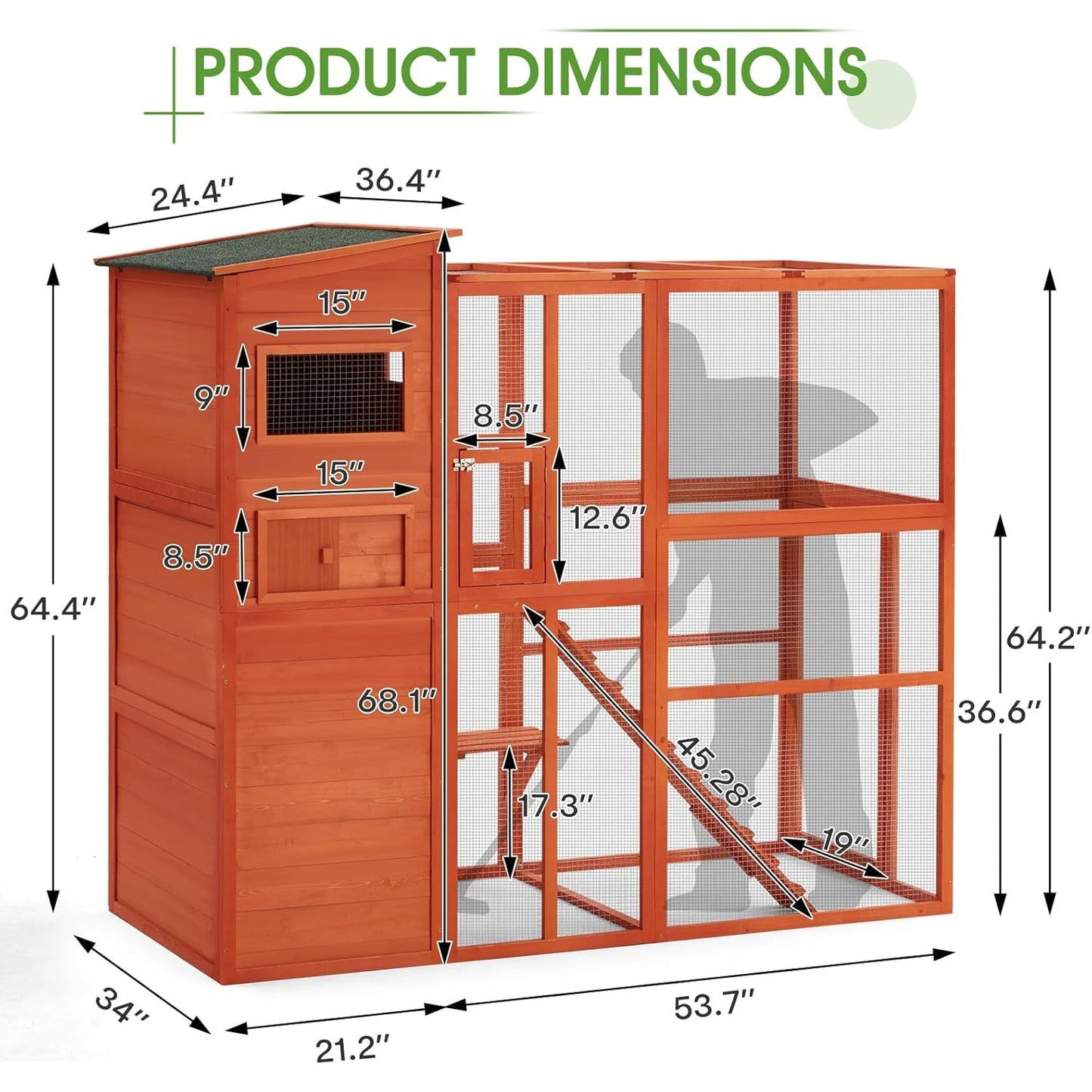 YODOLLA Large Spacious Cat Cage with Weatherproof Roof, Natural Wood