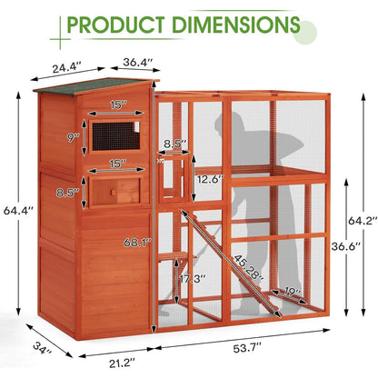 YODOLLA Large Spacious Cat Cage with Weatherproof Roof, Natural Wood