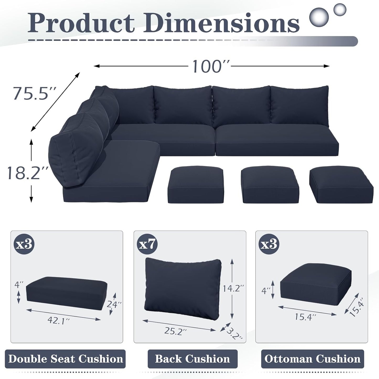 YODOLLA Memory Foam Cushions and Covers (Navy)