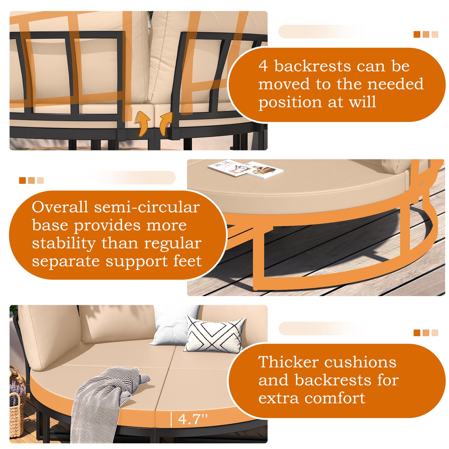 YODOLLA Patio Furniture Outdoor Daybed with Removable Cushions, Beige