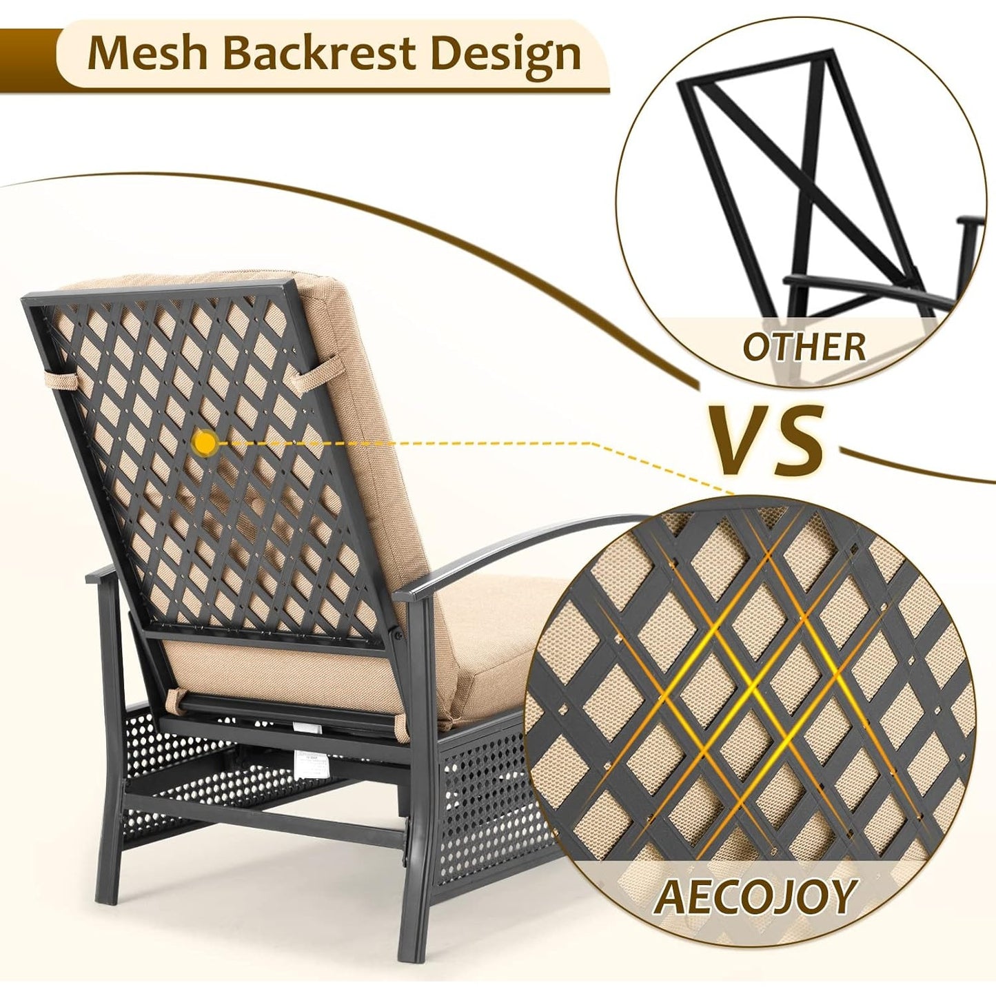 YODOLLA Outdoor Recliner Chair with Beige Olefin Cushions Set of 2