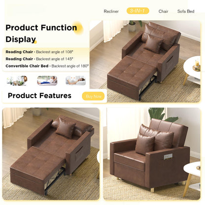 YODOLLA 36" Convertible Chair Bed, Saddle Brown