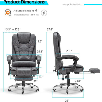 YODOLLA Massage Office Chair with Heat w/Retractable Footrest, Grey Leathaire