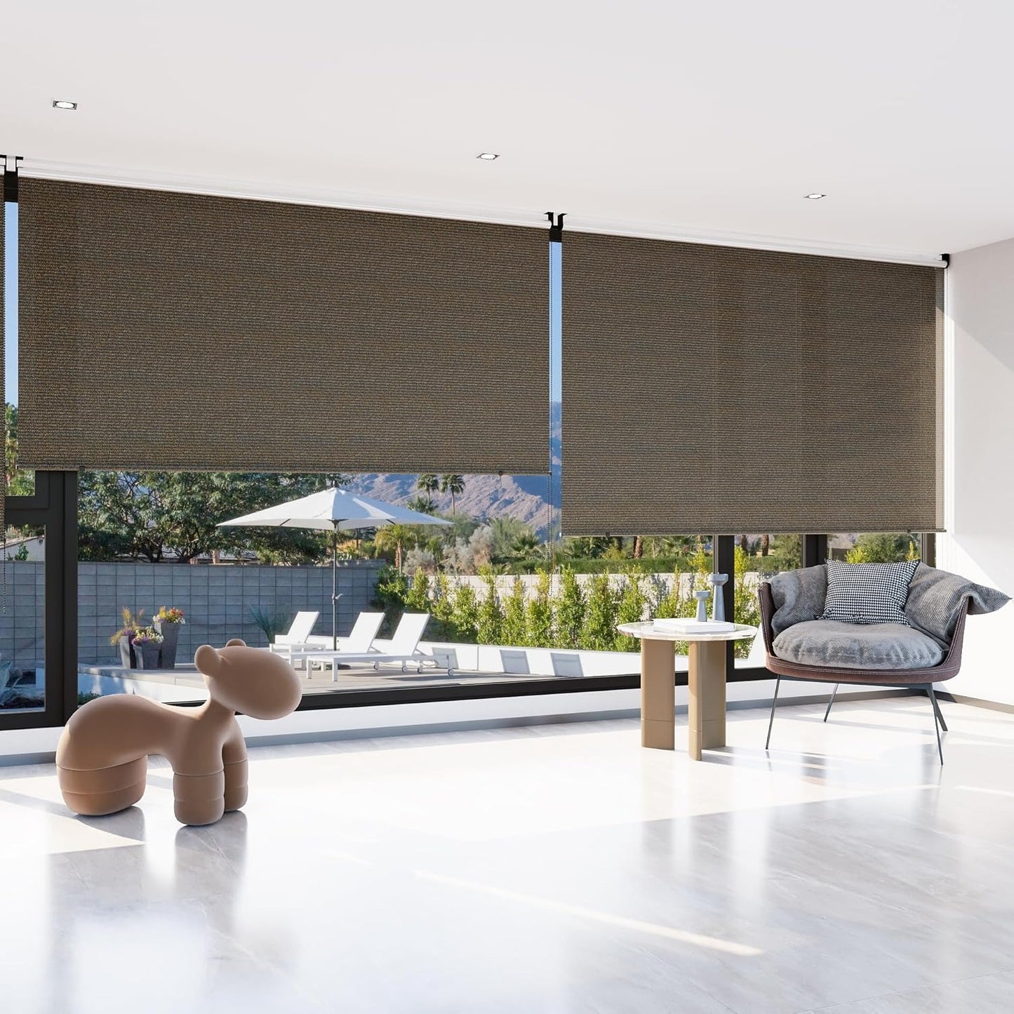 YODOLLA Outdoor UV Protection 8'(W) x 8'(H) Roller Shade, Mocha