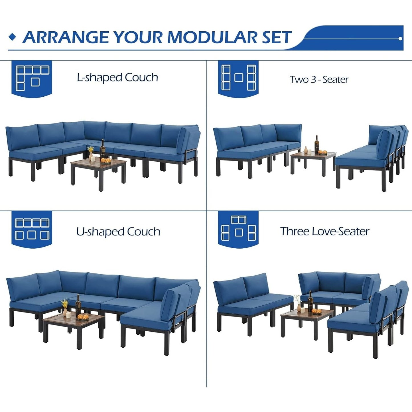 YODOLLA Outdoor Patio Furniture Set, 7 Piece Metal Patio Sectional Conversation Sofa