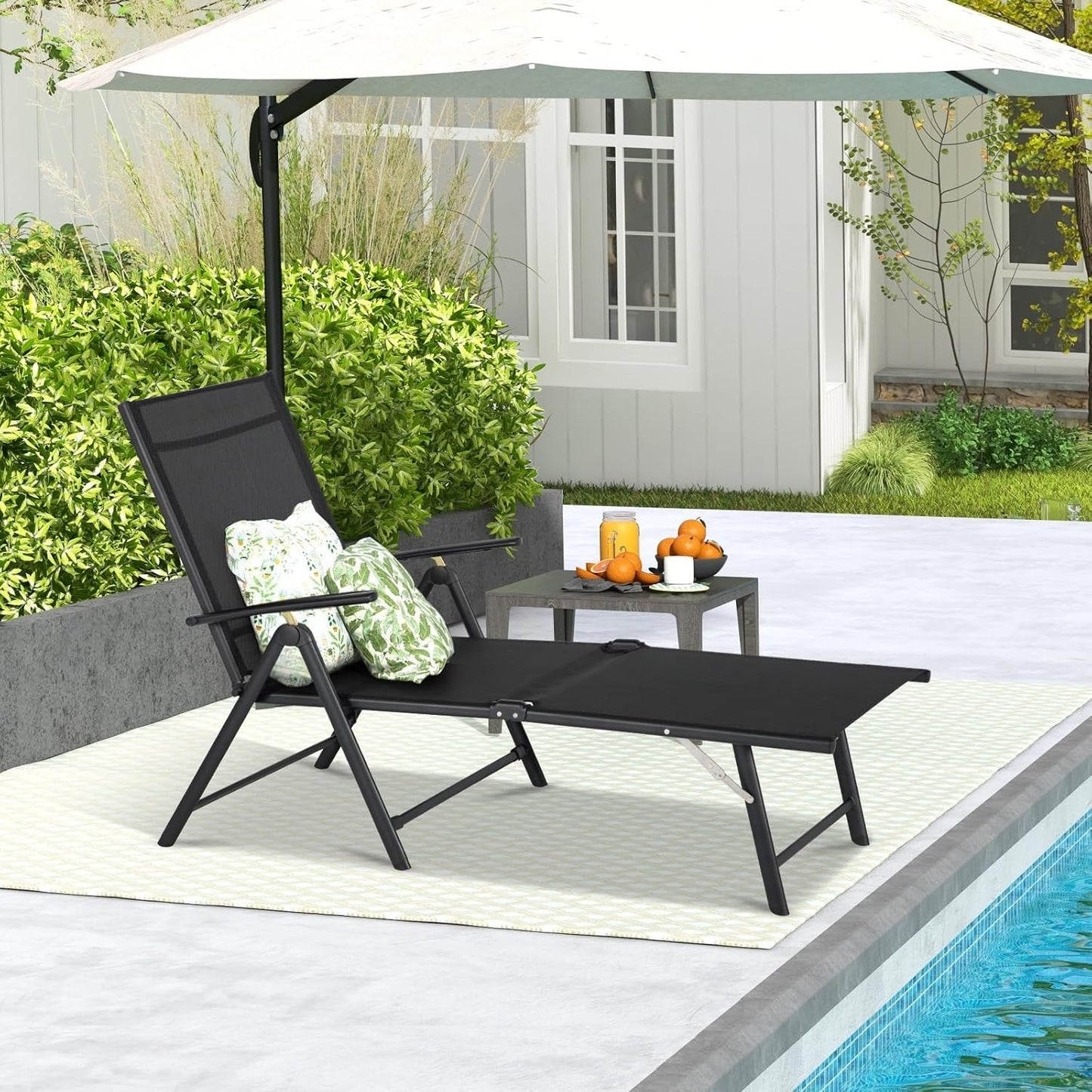 YODOLLA 7 Back & 2 Leg Adjustable Outdoor Chaise Lounge Chair Set of 2, Black