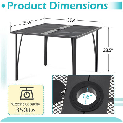 YODOLLA 39.4" Patio Dining Table with 1.6" Umbrella Hole, Dark Grey