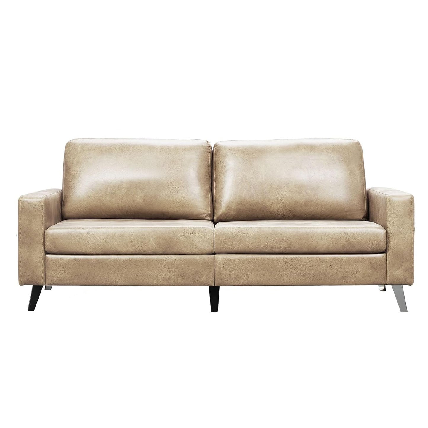 YODOLLA 79 Inch Sofa Couch for Living Room, Faux Leather, Beige