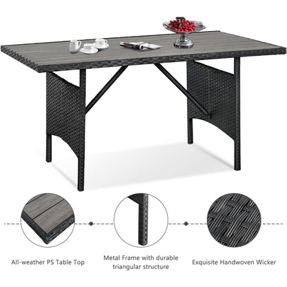YODOLLA 54” Metal Frame Wicker Outdoor Dining Table, Black