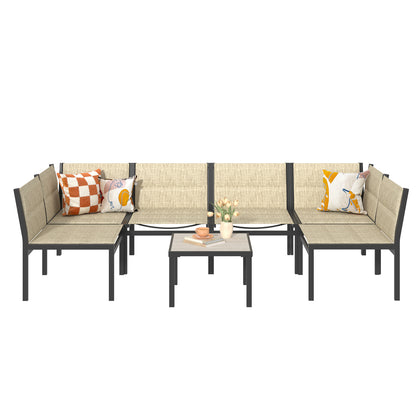 YODOLLA 7-Pc Sectional Patio Set Textilene Fabric, Yellow