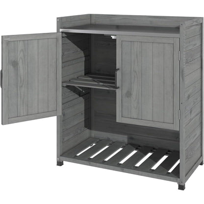 YODOLLA Potting Bench, Outdoor Wooden Storage Cabinet with Adjustable Shelf