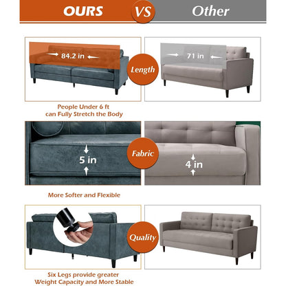 YODOLLA 84.2" 3-Seats Large Sofa Couch Couch, Faux Leather Blue