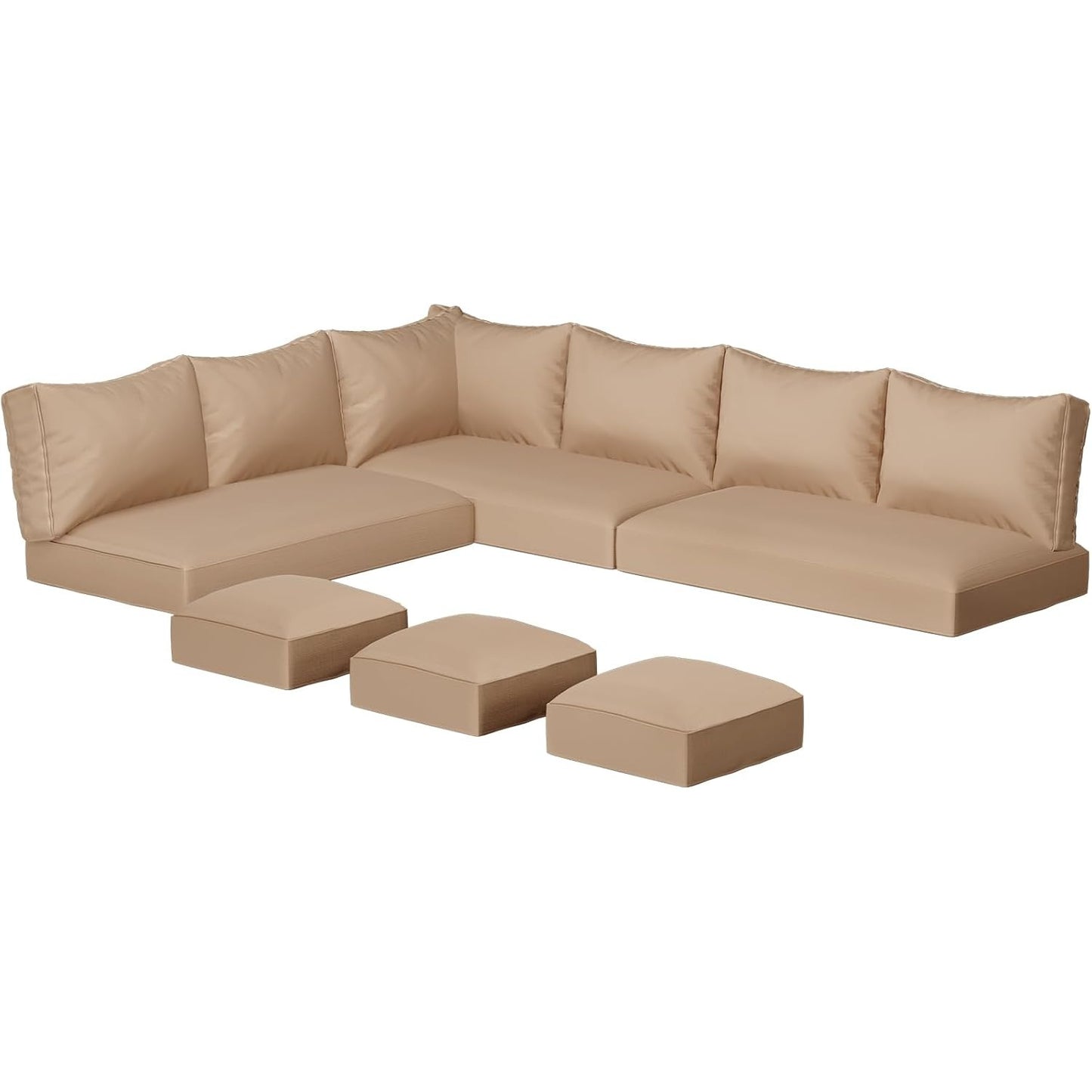 YODOLLA Outdoor Cushions, Fits 7-Seats Sectional Rattan Conversation Set, Memory Foam Cushions and Covers (Beige)
