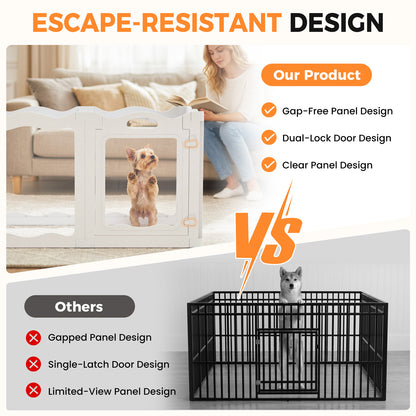 YODOLLA Clear Acrylic Dog Playpen Indoor, 30" H, 8 Panels, White