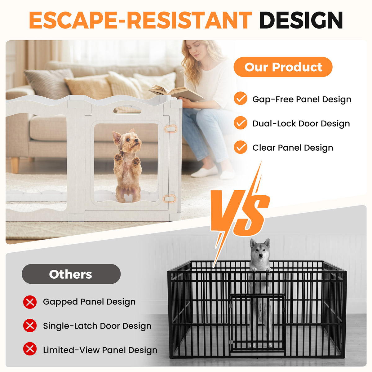 YODOLLA Clear Acrylic Dog Playpen Indoor, 30" H, 10 Panels, White
