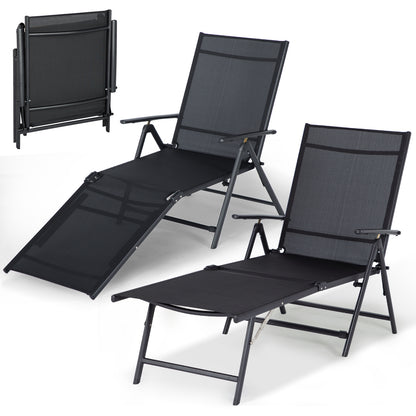 YODOLLA 7 Back & 2 Leg Adjustable Outdoor Chaise Lounge Chair Set of 2, Black