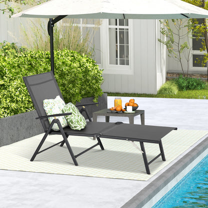 YODOLLA 7 Back & 2 Leg Adjustable Outdoor Chaise Lounge Chair Set of 2, Grey