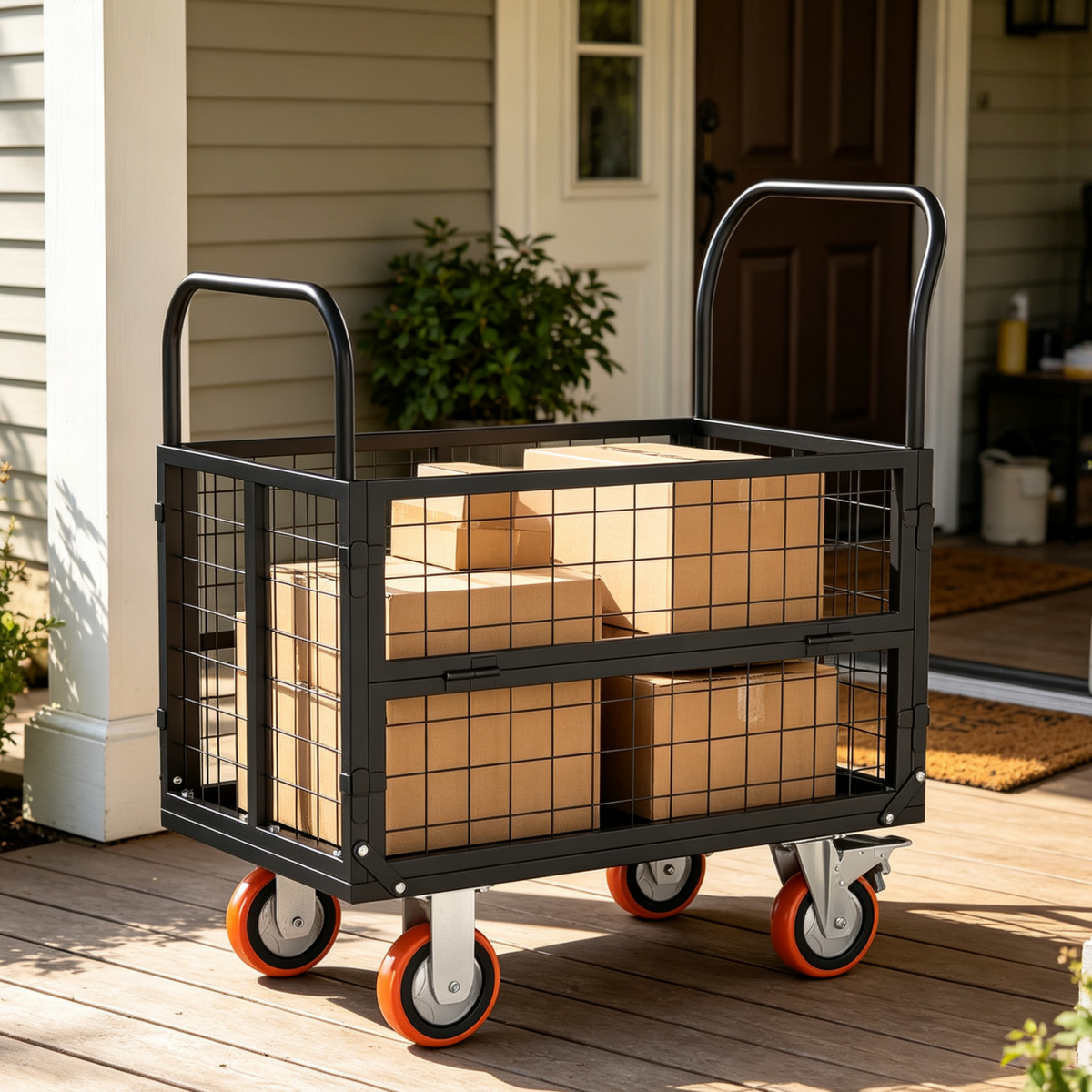 YODOLLA 6-in-1 Foldable Platform Truck Cart with Cage and Swivel Wheels