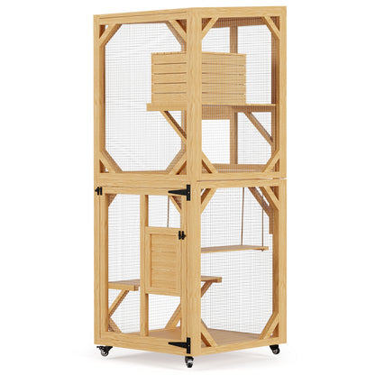 YODOLLA Outdoor Catio Enclosure with Hammock, Safe Play Space for Cats, Natural