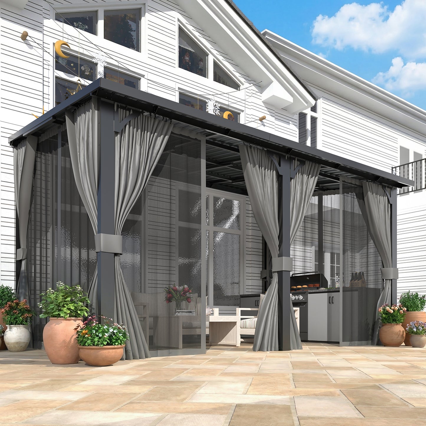 YODOLLA 14' x 8' Outdoor Hardtop Metal Gazebo for Patio Galvanized Steel Pergolas