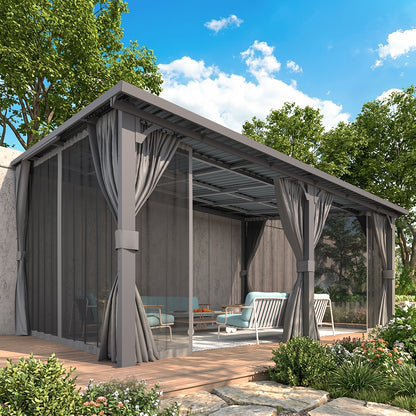 YODOLLA 16'x12' Outdoor Hardtop Metal Gazebo with Curtains and Netting for Patio