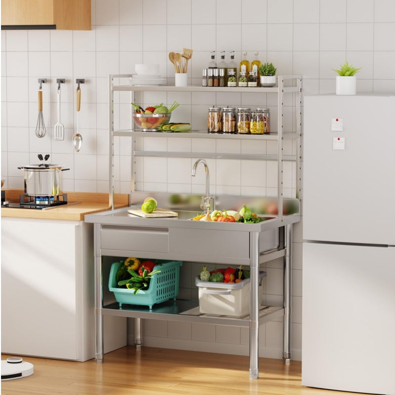 YODOLLA Stainless Steel Utility Sink with Shelves, Commercial Kitchen Sink